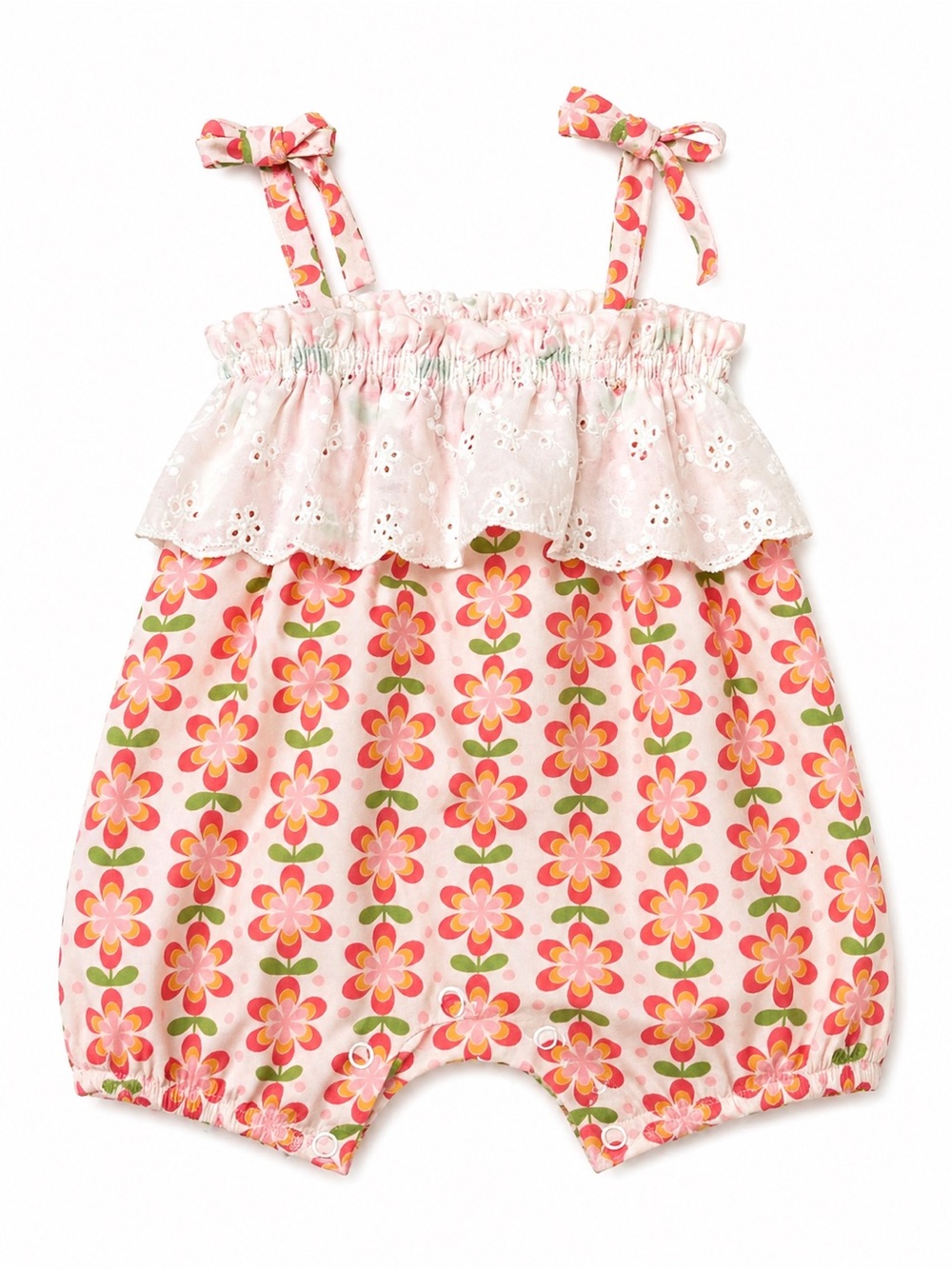 NWT charlotte and star Pink Floral Eyelet Romper with Tie Straps